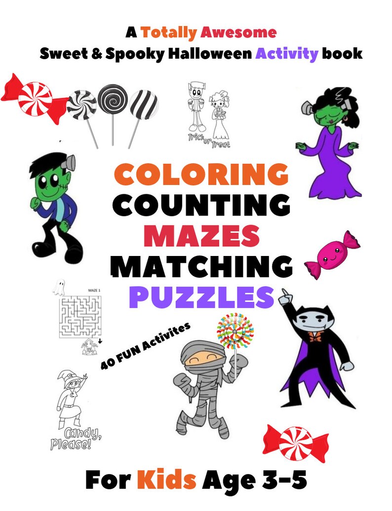 Printable COLORING COUNTING MAZES Matching Puzzles 40 Fun Activities For Kids age 3-6 or Insert into Microsoft Onenote/Goodnotes/Notability/ image 2