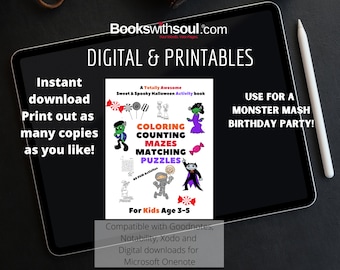 Printable COLORING COUNTING MAZES Matching Puzzles 40 Fun Activities For Kids age 3-6 or Insert into Microsoft Onenote/Goodnotes/Notability/