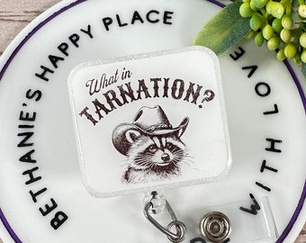 Cowboy raccoon retractable badge reel, funny badge holder for nurse, teacher ID holder, raccoon gifts, lanyard, key card holder
