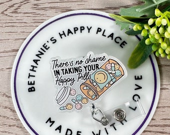 Happy Pills Retractable Badge Reel: Mental Health ID Holder