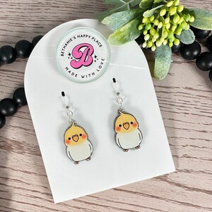 Cockatiel earrings, cockatiel gifts, bird dangle acrylic earrings, handmade jewelry, bird gifts, gifts for women, statement earrings