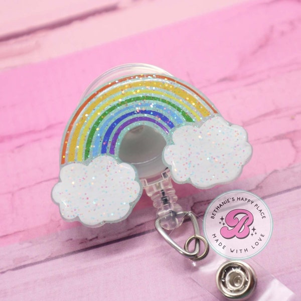 Bobine de badge acrylique arc-en-ciel : porte-carte d'identité rétractable