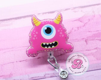 Pink Monster Badge Reel: Retractable ID Holder
