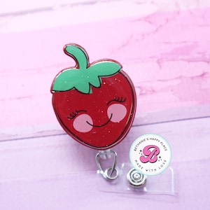  dohobby Pink Strawberry ID Badge Holder with Lanyard and  Retractable Badge Reel Clip for Doctor : Office Products