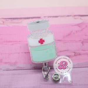 Medicine vial badge reel, medical badge holder, retractable badge holder, badge reel nurse, gifts for nurse, medicine badge clip