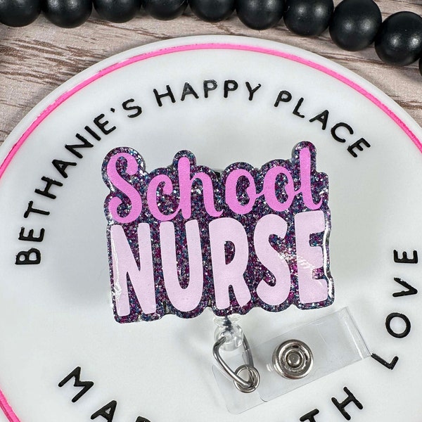 Purple school nurse retractable badge reel, nurse badge clip, school nurse gifts, lanyard, appreciation gifts, ID holder, acrylic