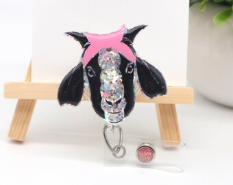 retractable id badge ID badge reel cow in barn nurse id vet ID badge holder ID badge holder goat gift personalized name badge holder