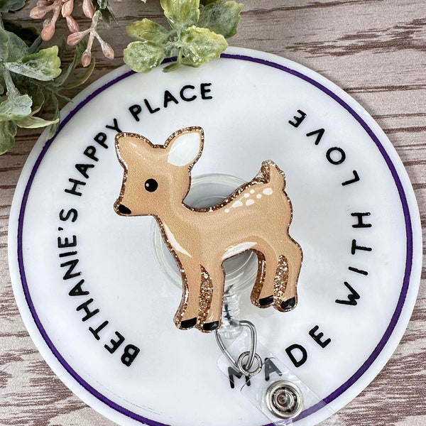 Baby Deer Retractable Badge Reel: Glitter Fawn ID Holder