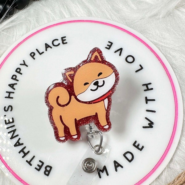 Puppy retractable badge reel, Shiba Inu gifts, dog badge holder, veterinarian, key card holder, dog gifts, medical ID clip, acrylic