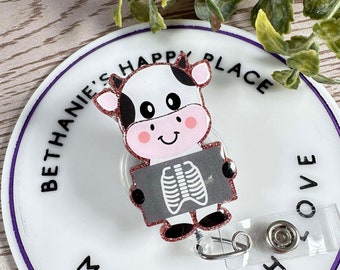 X-Ray Cow Retractable Badge Reel: Radiology Nurse ID Holder