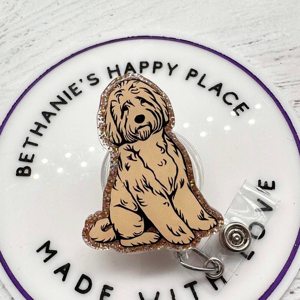 Goldendoodle badge holder, doodle dog badge reel, goldendoodle gifts, dog badge clip, dog badge holder, medical ID holder retractable