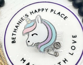 Unicorn Badge Reel: Acrylic Glitter Retractable Badge Holder