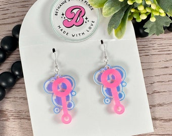 Acrylic Bubble Wand Earrings: Sterling Silver Hooks, Summer Jewelry