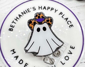 Cowboy Ghost Badge Reel: Halloween Nurse ID Holder