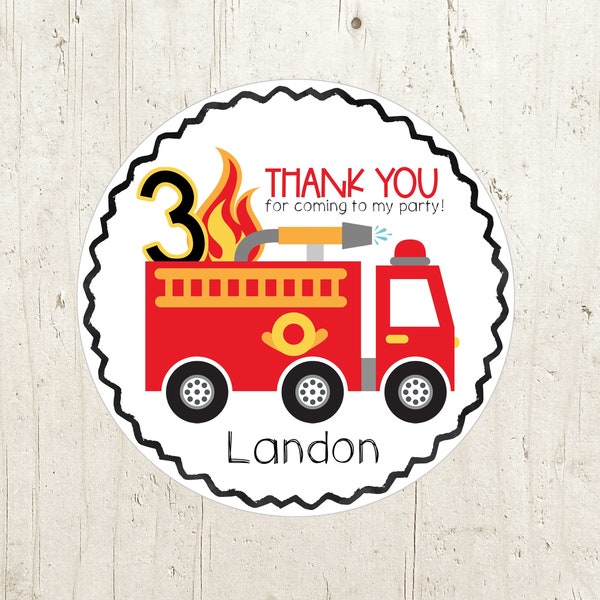 Fire truck birthday stickers - fire truck thank you stickers - thank you for coming to my party - fire truck party favor stickers