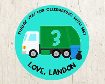 Garbage Truck Birthday Stickers: Personalized Party Favor Labels