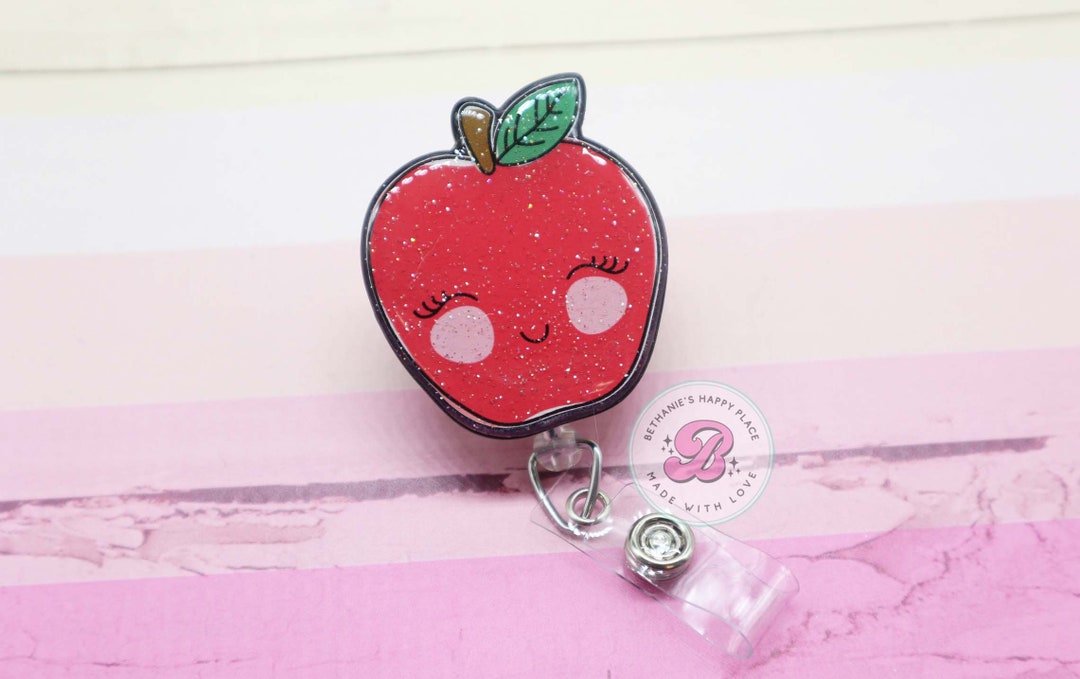 Cute Apple Badge Reel, Teacher Badge Holder, Badge Reel Teacher, Gift for Teacher, Lanyard, ID