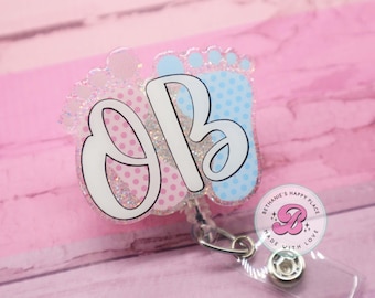 OB Baby Feet Badge Reel: Retractable L&D Nurse Badge Holder