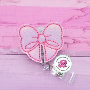 Girly Badge Reels, Pink Mouse, Floral, Pale Pink Glitter, Work Badge  Reel