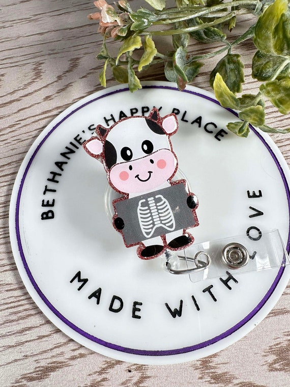 X-Ray Cow Retractable Badge Reel: Radiology Nurse ID Holder