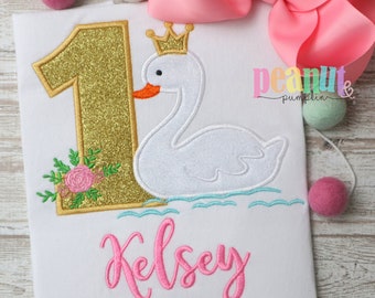 Swan birthday, swan birthday shirt, swan birthday outfit, swan first birthday, swan 1st birthday, personalized birthday shirt for girl