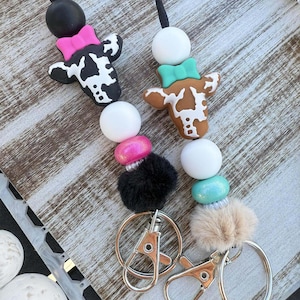 Cow beaded lanyard, BREAKAWAY beaded lanyard, western teacher lanyard, teacher appreciation gift, cow print silicone beaded lanyard
