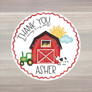 Farm birthday thank you stickers, personalized farm birthday stickers, personalized thank you stickers, farm favor bag treat bag stickers
