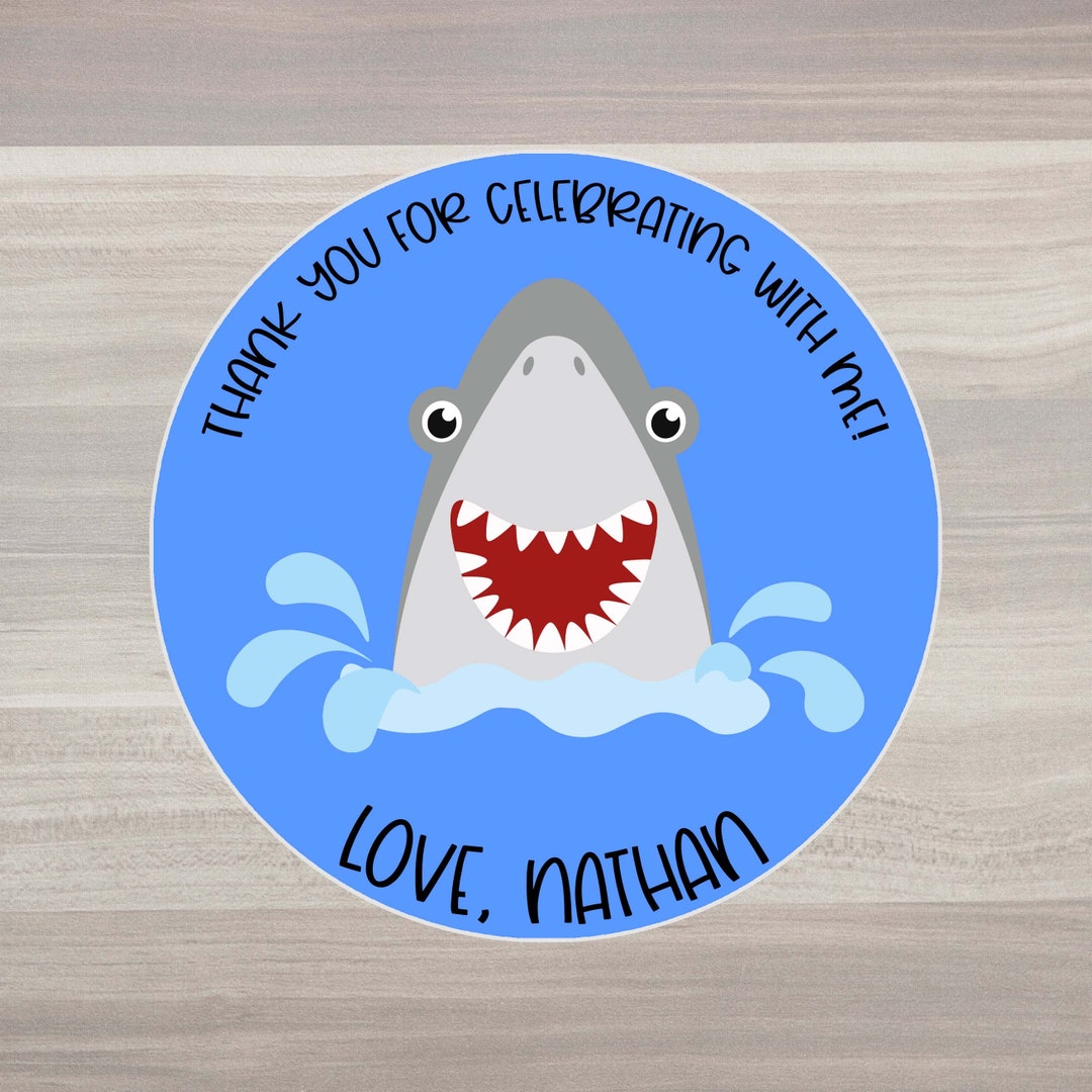Shark Birthday Stickers, Shark Thank You Stickers, Shark Favor Bag