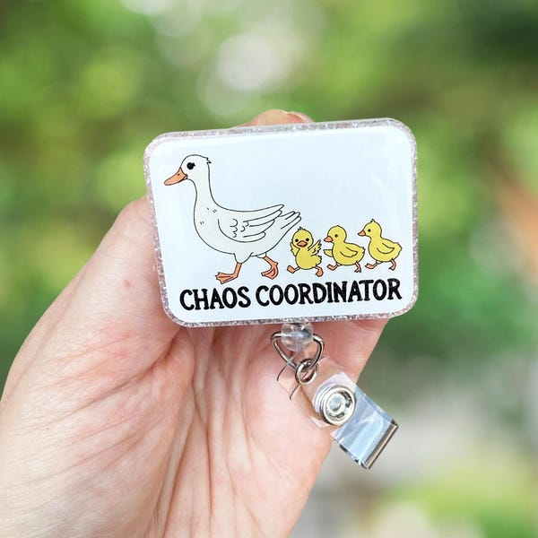 Chaos coordinator retractable badge reel, ducks badge holder, funny duck badge reel, teacher gift, teacher badge holder, lanyard, key card
