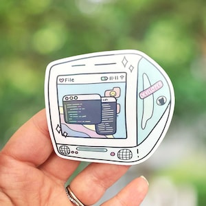 Retro computer sticker, waterproof sticker for laptop or water bottle, computer decal, trendy sticker, retro gifts, holographic sticker