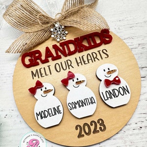 Grandkids ornament, personalized ornament with grandchildren, snowman family ornament, Christmas gift for grandparents