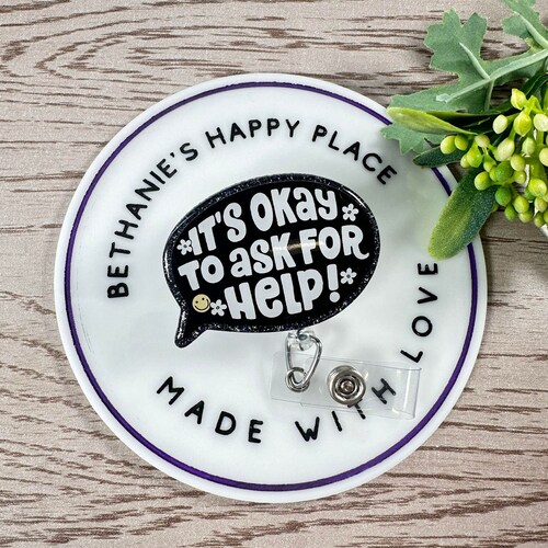 It's ok to ask for help retractable badge reel, mental health gifts, mental health ID holder, nurse badge clip, key card holder