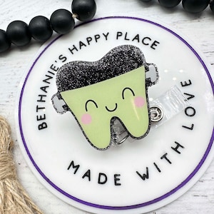 Frankenstein tooth badge reel, Halloween dentist badge holder, dental badge reel, Halloween tooth badge clip, badge reel nurse, dental gifts
