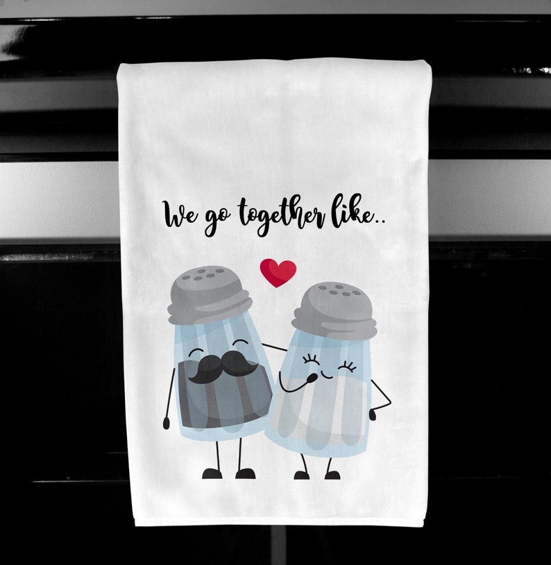 Salt and pepper, kitchen towel for couple, cute wedding gift, funny wedding gift couple, personalized wedding gift, housewarming gift