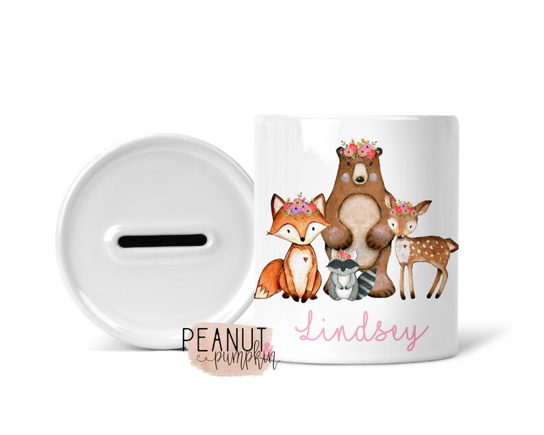 Woodland Bank Woodland Baby Gift Personalized Coin Bank Etsy