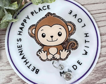 Monkey Retractable Badge Reel: Acrylic Nurse/Teacher ID Holder