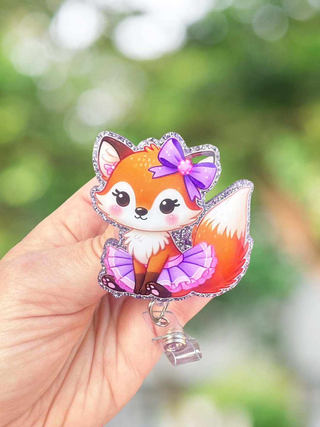Fox in Purple Tutu Retractable Badge Reel: Nurse ID Holder - Etsy