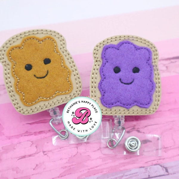 Peanut butter and jelly badge reel - best friends badge reel - best buddies - nurse gift - teacher gifts - cute badge reel - felt badge clip