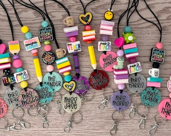 Custom Beaded Teacher Lanyard: Personalized ID Holder
