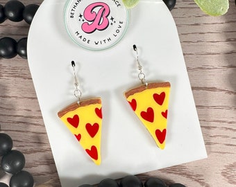 Pizza earrings, acrylic pizza dangle earrings, handmade, stainless steel wire hooks, pizza gifts, gifts for her, statement earrings