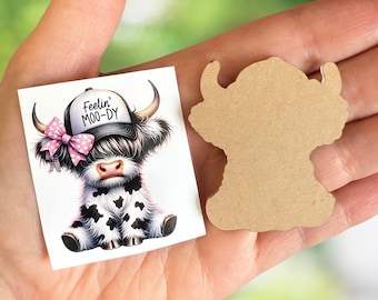 Moody Cow Badge Reel Blank & Decal Set: 2" Clear Acrylic, DIY Craft