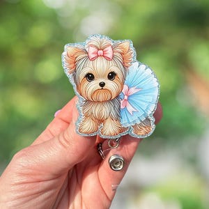 Yorkie Retractable Badge Reel: Tutu Dog Nurse ID Holder