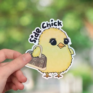 Side chick sticker, cute chick carrying purse, sarcastic funny sticker decal, waterproof holographic sticker for laptops and water botttles
