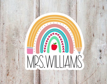 Rainbow teacher sticker - personalized teacher sticker - sticker with teacher&#39;s name - gift for teacher - personalized teacher gift