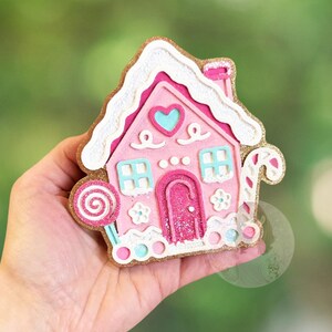 Pink gingerbread house freshie, Christmas air freshener for car
