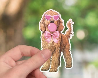 Goldendoodle bubblegum sticker, trendy sticker, cute goldendoodle sticker, waterproof holographic sticker for laptops and more