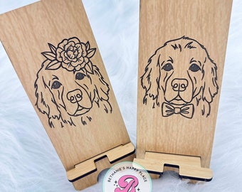 Golden Retriever gifts, dog phone stand, wooden phone stand, wood phone holder, docking station, dog phone holder, personalized gifts