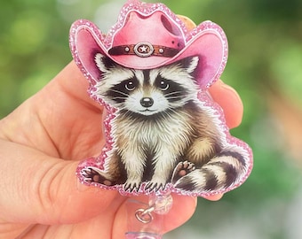 Cowboy Raccoon Retractable Badge Reel: Interchangeable Nurse ID Holder