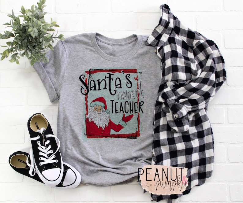 Santa/'s favorite teacher personalized gifts Christmas teacher t-shirts teacher gifts teacher Christmas gifts Teacher Christmas shirt