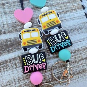 Bus driver beaded lanyard, BREAKAWAY beaded lanyard, bus lanyard, teacher appreciation gift, silicone beaded lanyard, gift for bus driver